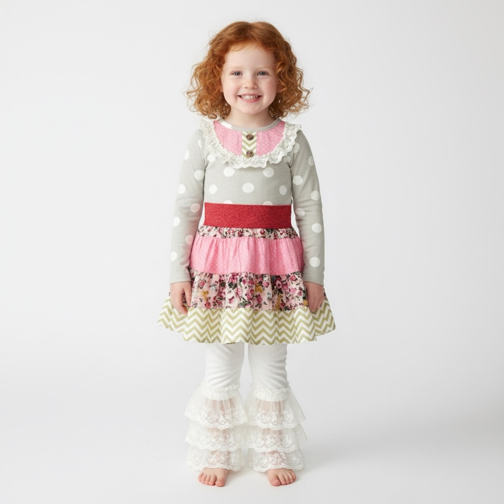 Haute Baby Girls 2pc Cottagecore Dress & Ruffle Leggings Set |‎ Size 3T Easter